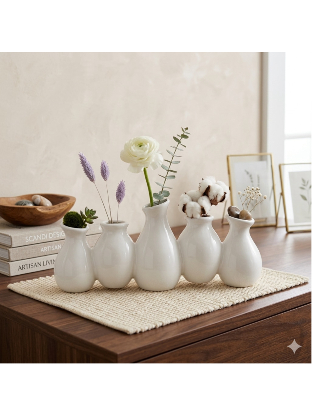White Ceramic Multi-Bud Vase One Size Unbranded